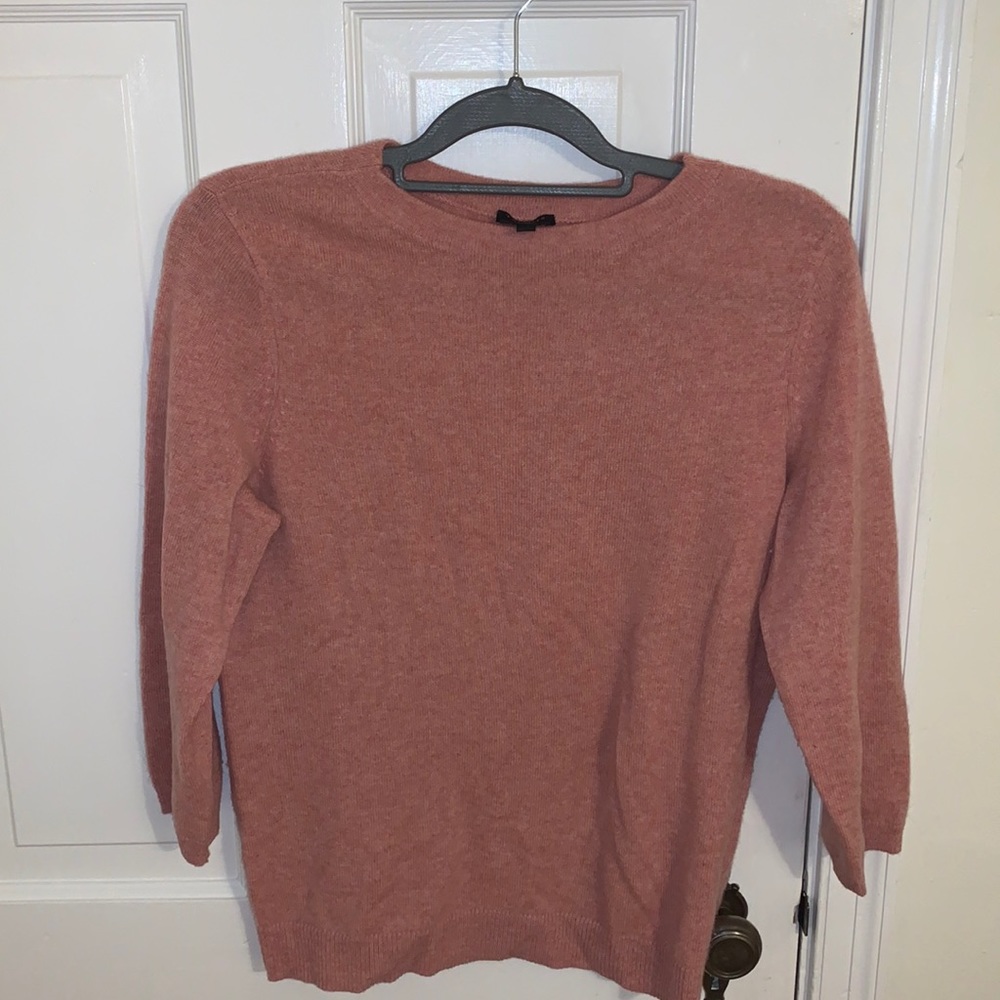 3/4 length sleeve pink cashmere sweater
